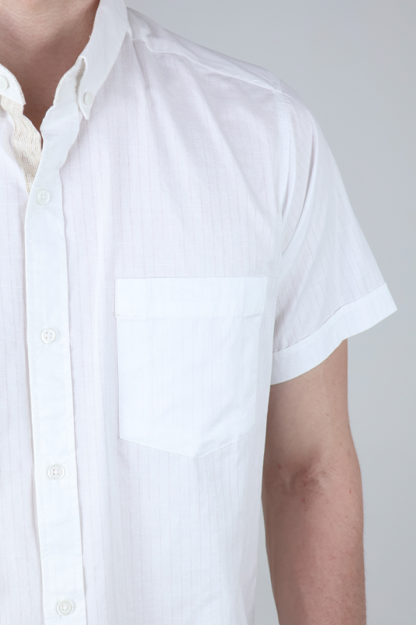 Camisa Blanca de Algodón Casual Manga Corta Hombre Fresca Y Ligera